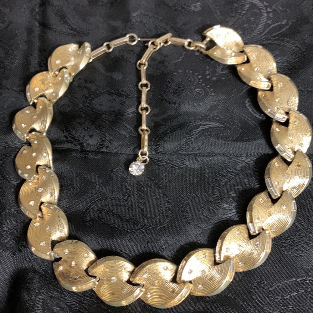 Coro Vintage Brushed Gold with Tiny Crystals Chain Necklace